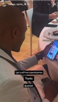 Letsile Tebogo shares a story of Usain Bolt calling him; Instagram - @tebogo_letsile_